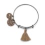 Black tone fashion bangle bracelet with chocolate charms and camel tassel