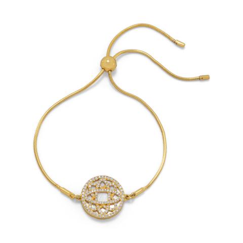 Gold-plated sterling silver bolo bracelet with mother of pearl and CZ