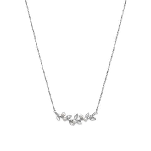 Rhodium-plated sterling silver necklace with branch and pearl detail