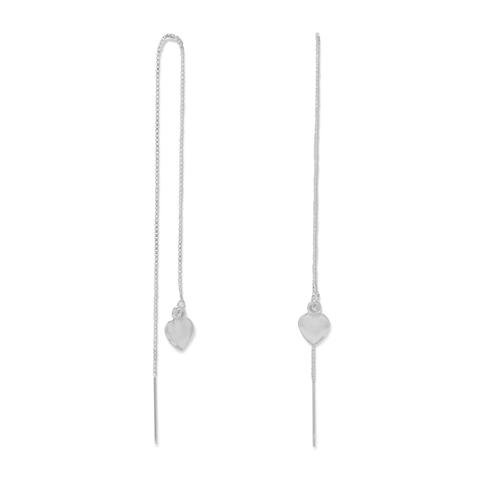 Sterling silver threader earrings with heart charm