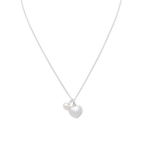 Sterling silver necklace with heart and freshwater pearl charms