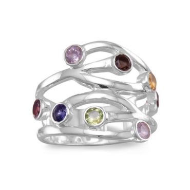 Multi Colored Open Design Sterling Ring