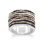 Oxidized tri color gold plated sterling silver ring