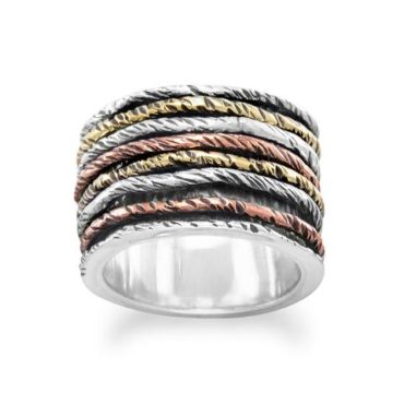 Rotating Tri Color Sterling Silver Ring