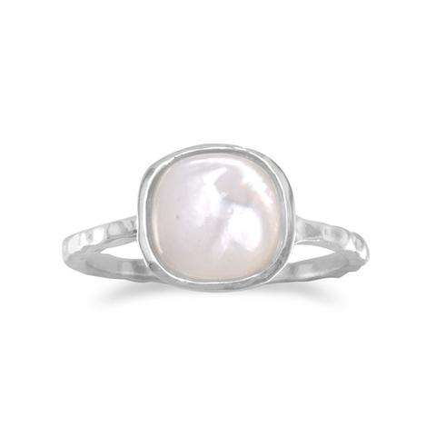 Cushion cut mother of pearl sterling silver ring
