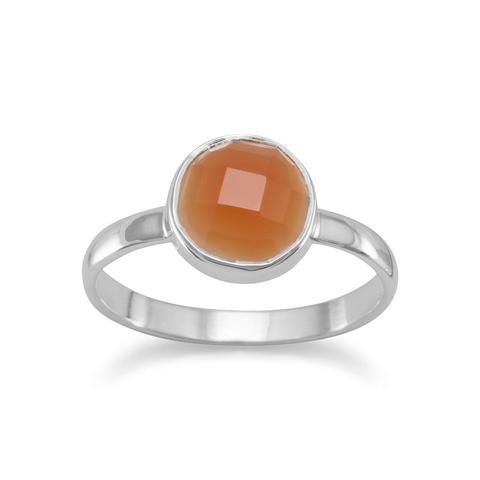 Stackable sterling silver ring with faceted round Carnelian n