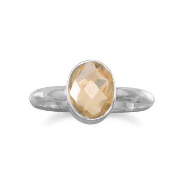 Oval Faceted Citrine Sterling Silver Ring