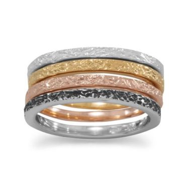 Four Band Textured Multi Color Rings