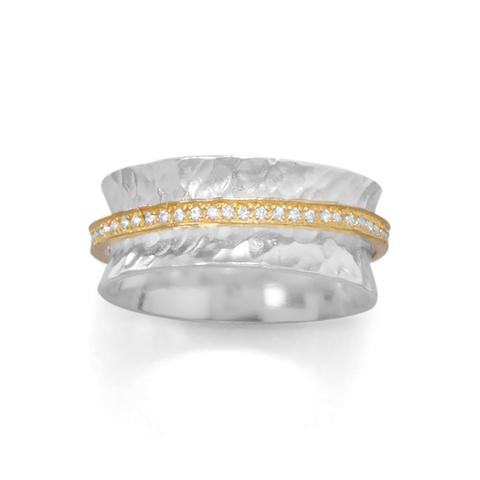 Sterling silver and gold plate cz spinner ring