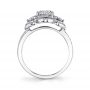 Side profile of a floral themed white gold diamond engagement ring from the Sylvie Collection with "petals" set with diamonds around a round diamond