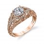 A rose gold diamond engagement ring from the Sylvie Collection with sweeping curls and diamond accents
