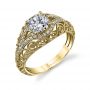 A yellow gold diamond engagement ring from the Sylvie Collection with sweeping curls and diamond accents
