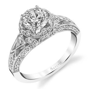 White gold vintage inspired diamond engagement ring from the Sylvie Collection