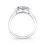 Side profile of a white gold diamond engagement ring from the Sylvie Collection featuring a floral shaped halo with milgrain accents