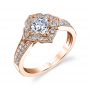 A rose gold diamond engagement ring from the Sylvie Collection featuring a floral shaped halo with milgrain accents