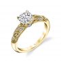 A yellow gold diamond engagement ring from the Sylvie Collection featuring floral motifs with diamond accents