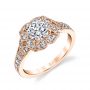 A rose gold diamond engagement ring featuring a floral halo design
