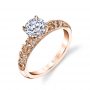 A rose gold diamond engagement ring from the Sylvie Colleciton featuring diamond accented swirls and a large prong set diamond
