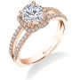 A rose gold diamond engagement ring from the Sylvie Collection featuring a twisting halo type design with a split shank