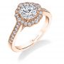 A rose gold diamond engagement ring from the Sylvie Collection featuring a floral milgrain accented halo