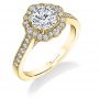 A yellow gold diamond engagement ring from the Sylvie Collection featuring a floral milgrain accented halo