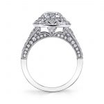 Side view of a white gold diamond engagement ring with milgrain accents from the Sylvie Collection