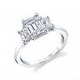White gold three stone diamond engagement ring from the Sylvie Collection featuring three emerald cut diamonds
