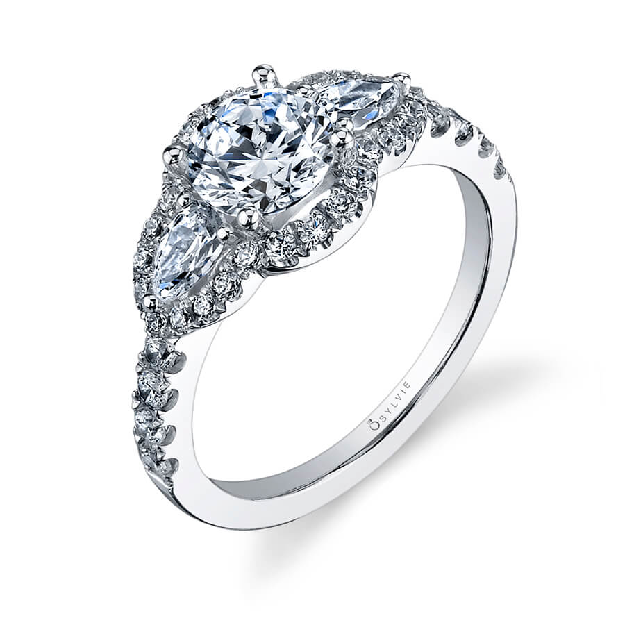 A white gold, triple halo diamond engagement ring from the Sylvie Collection