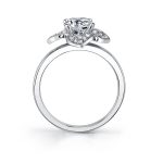 Side profile of a white gold diamond engagement ring from the Sylvie Collection featuring four diamond studded petals