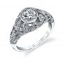 Vintage style white gold diamond engagement ring with a large center bezel set diamond from the Sylvie Collection
