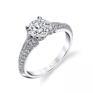 White gold vintage style diamond engagement ring from the Sylvie Collection