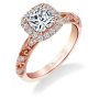 Rose gold diamond halo engagement ring with floral accents from the Sylvie Collection