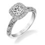 White gold diamond engagement halo style ring with floral design