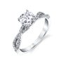 A white gold diamond engagement ring from the Sylvie Collection featuring a twisting diamond shank and round diamond
