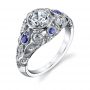 A white gold diamond and sapphire engagement ring from the Sylvie Collection
