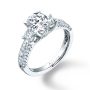 A white gold three stone diamond engagement ring with a peek-a-boo diamond on the side from the Sylvie Collection