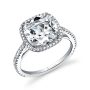 A white gold diamond engagement ring from the Sylvie Collection featuring a large cushion cut diamond in the center with a simple halo mounting around it