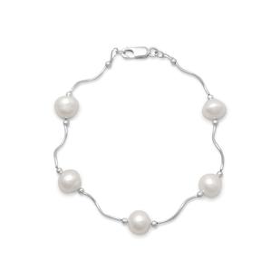 Sterling silver wave design bracelet with freshwater pearls