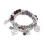 set of three stretch bracelets with rose quartz and silver tone beads