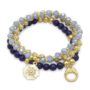 Blue agate and gold tone set of three stretch bracelets