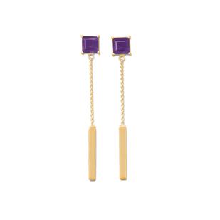 gold plated sterling silver drop earrings with bar and amethyst