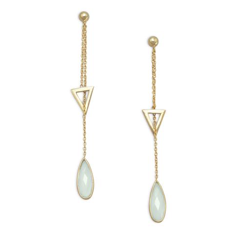 gold plated sterling silver drop earrings with triangle and chalcedony