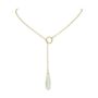 Gold plated sterling silver lariat necklace with chalcedony pendant