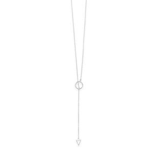 Sterling silver lariat necklace with circle and triangle accents