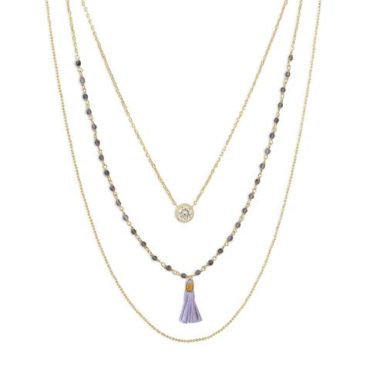 Triple Strand CZ and Tassel Necklace